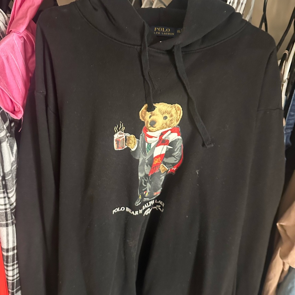 Polo by Ralph Lauren Black Hoodie with Bear Motif